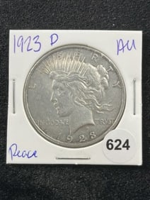 1923 D AU Peace Silver Dollar Coin