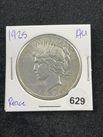 1925 AU Peace Silver Dollar Coin