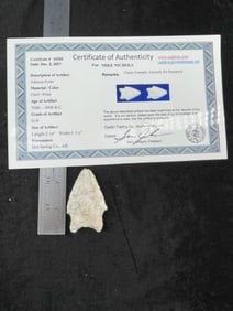 Johnson Point with Sam Johnson COA from Hot Springs County, Arkansas Indian Artifact Arrowhead
