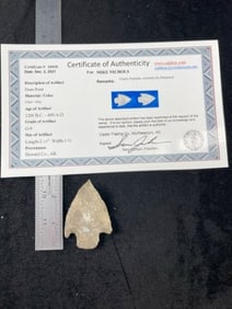 Dunn Point with Sam Johnson COA from Howard County, Arkansas Indian Artifact Arrowhead