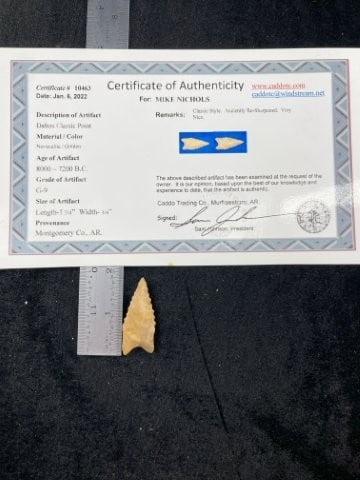 Dalton Classic with Sam Johnson COA from Montgomery County, Arkansas Indian Artifact Arrowhead (1 of 5)
