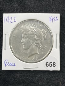 1922 AU Peace Silver Dollar Coin