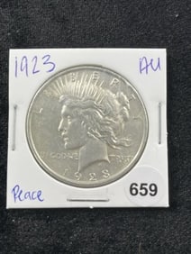 1923 AU Peace Silver Dollar Coin