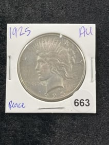 1925 AU Peace Silver Dollar Coin