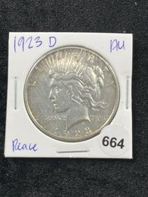 1923 D AU Peace Silver Dollar Coin