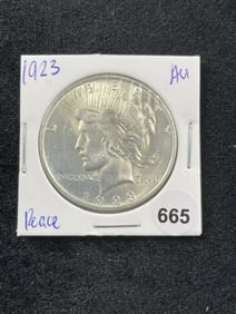 1923 AU Peace Silver Dollar Coin