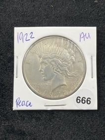 1922 AU Peace Silver Dollar Coin