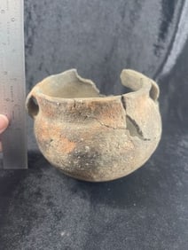 Mississippian Strap Handle Bowl broken & glued Indian Artifact Arrowhead