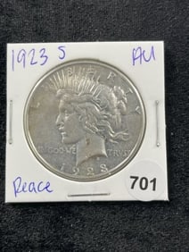 1923 S AU Peace Silver Dollar Coin