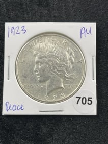 1923 AU Peace Silver Dollar Coin