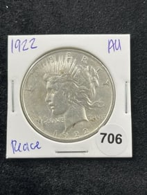 1922 AU Peace Silver Dollar Coin
