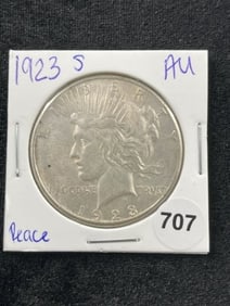 1923 S AU Peace Silver Dollar Coin