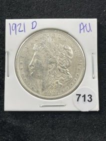 1921 D AU Morgan Silver Dollar Coin