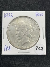 1922 AU Peace Silver Dollar Coin