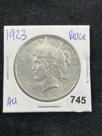 1923 AU Peace Silver Dollar Coin