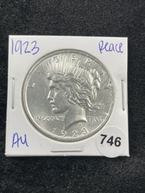 1923 AU Peace Silver Dollar Coin