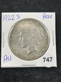 1922 S AU Peace Silver Dollar Coin