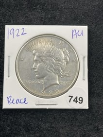 1922 AU Peace Silver Dollar Coin