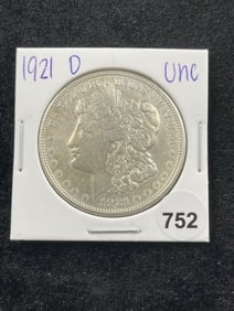 1921 D UNC Morgan Silver Dollar Coin