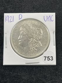 1921 D UNC Morgan Silver Dollar Coin