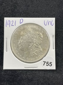 1921 D UNC Morgan Silver Dollar Coin
