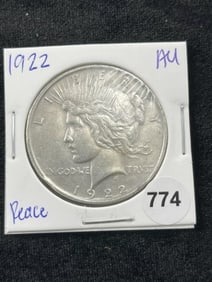 1922 AU Peace Silver Dollar Coin