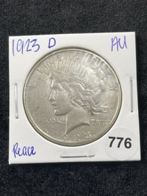 1923 D AU Peace Silver Dollar Coin