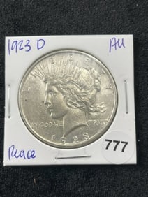 1923 D AU Peace Silver Dollar Coin