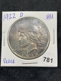 1922 D AU Peace Silver Dollar Coin