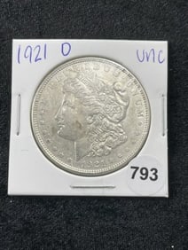 1921 D UNC Morgan Silver Dollar Coin