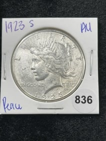 1923 S AU Peace Silver Dollar Coin