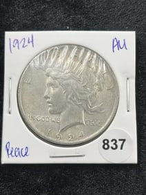 1924 AU Peace Silver Dollar Coin