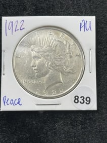 1922 AU Peace Silver Dollar Coin