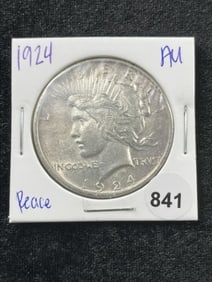 1924 AU Peace Silver Dollar Coin