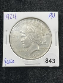 1924 AU Peace Silver Dollar Coin
