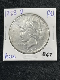 1923 D AU Peace Silver Dollar Coin