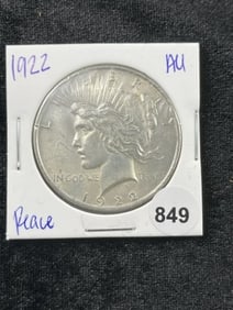 1922 AU Peace Silver Dollar Coin