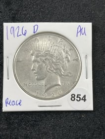 1926 D AU Peace Silver Dollar Coin