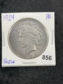 1924 AU Peace Silver Dollar Coin