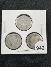 3 Silver Barber Dimes