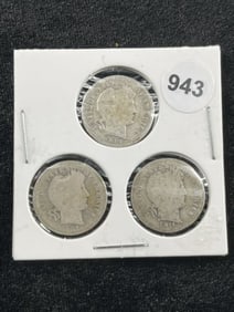 3 Silver Barber Dimes
