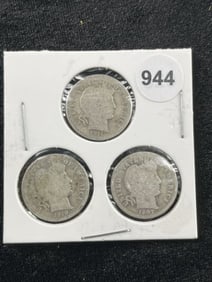 3 Silver Barber Dimes