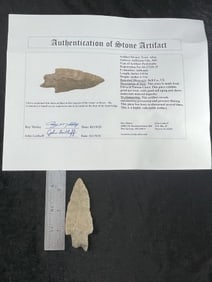 3 & 9/16" Pedernales with Roy Motley COA from Bell County, Texas Indian Artifact Arrowhead