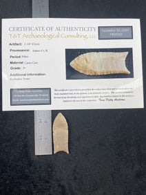 2 & 3/8" Clovis with Tony Putty COA from Adams County, Illinois ex - Stephen Turner Collection