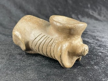 4 & 1/2" Human Effigy Pottery Pipe Indian Artifact Arrowhead