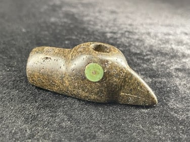 2 & 3/4" Bird Effigy Stone Pipe with Enlayed Eyes Indian Artifact Arrowhead