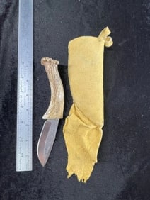 Hand Forged Knife with Antler Handle and Leather Sheath
