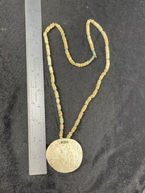 2 & 1/4" Engraved Shell Pendant with Trade Bead Necklace
