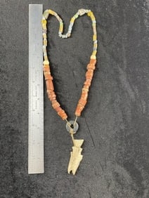 Fish Effigy Pendant with Trade Bead Necklace