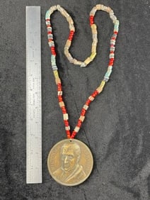 William H. Harrison Trade Medal with Trade Bead Necklace